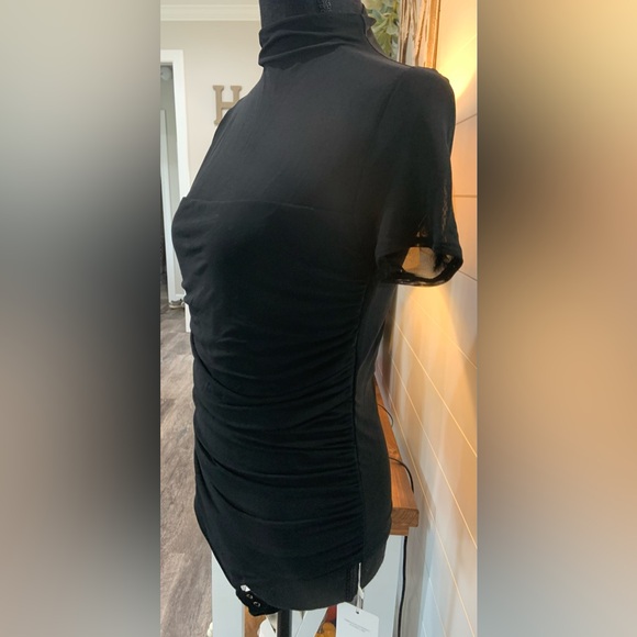 REORIA Women's Sexy Mock Neck Short Sleeve Sheer Ruched Bodysuit- Size L- BNWT - Picture 6 of 10